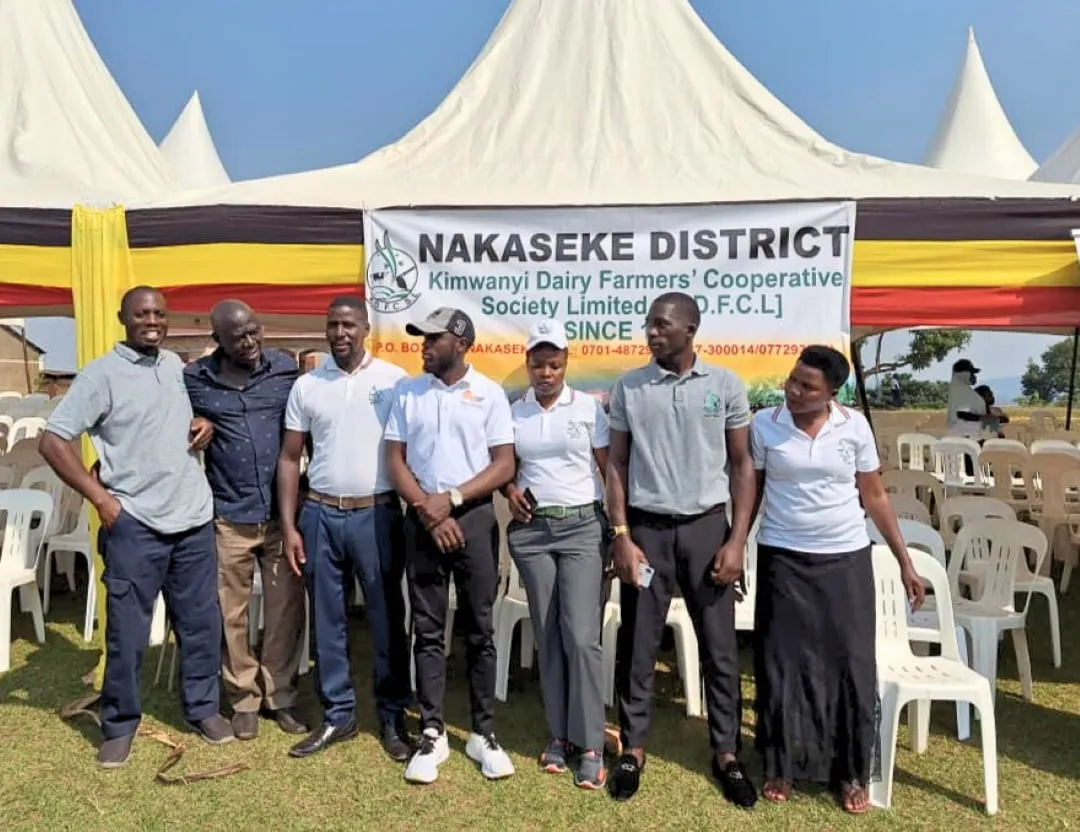 Exective members of Kimanyi Dairy farmers on and event in nakaseke
